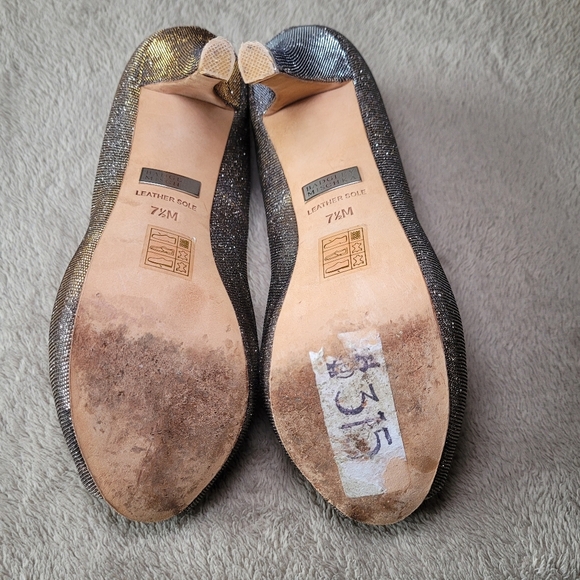 Badgley Mischka Humbie IV Gold Pewter peep toe heels size 7.5 - Picture 8 of 12